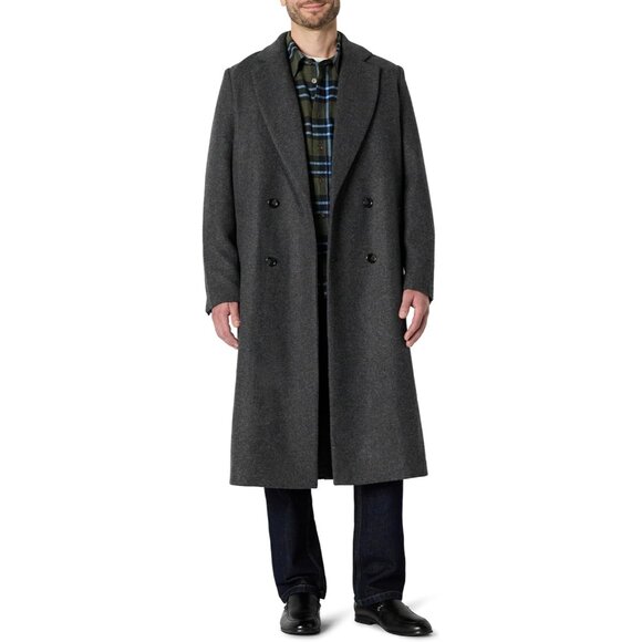 Men's Charcoal Relaxed Fit Double Breasted Imported Wool Blend Longline Top coat